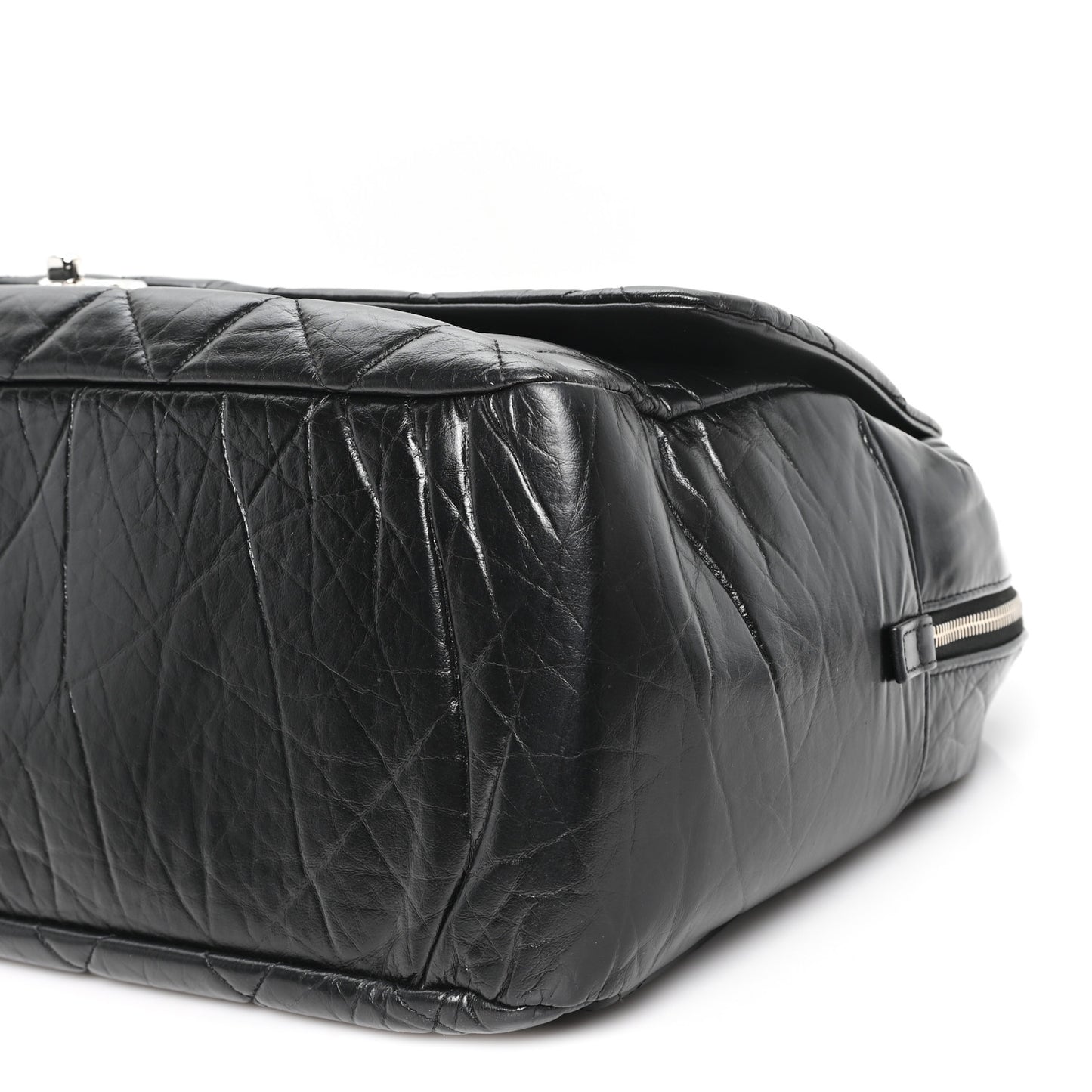 Aged Calfskin Quilted Large Express Bowling Bag Black