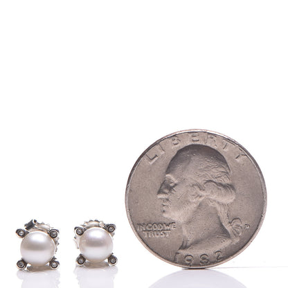 David Yurman Sterling Silver Diamond Pearl 7mm Earrings 2 of 6