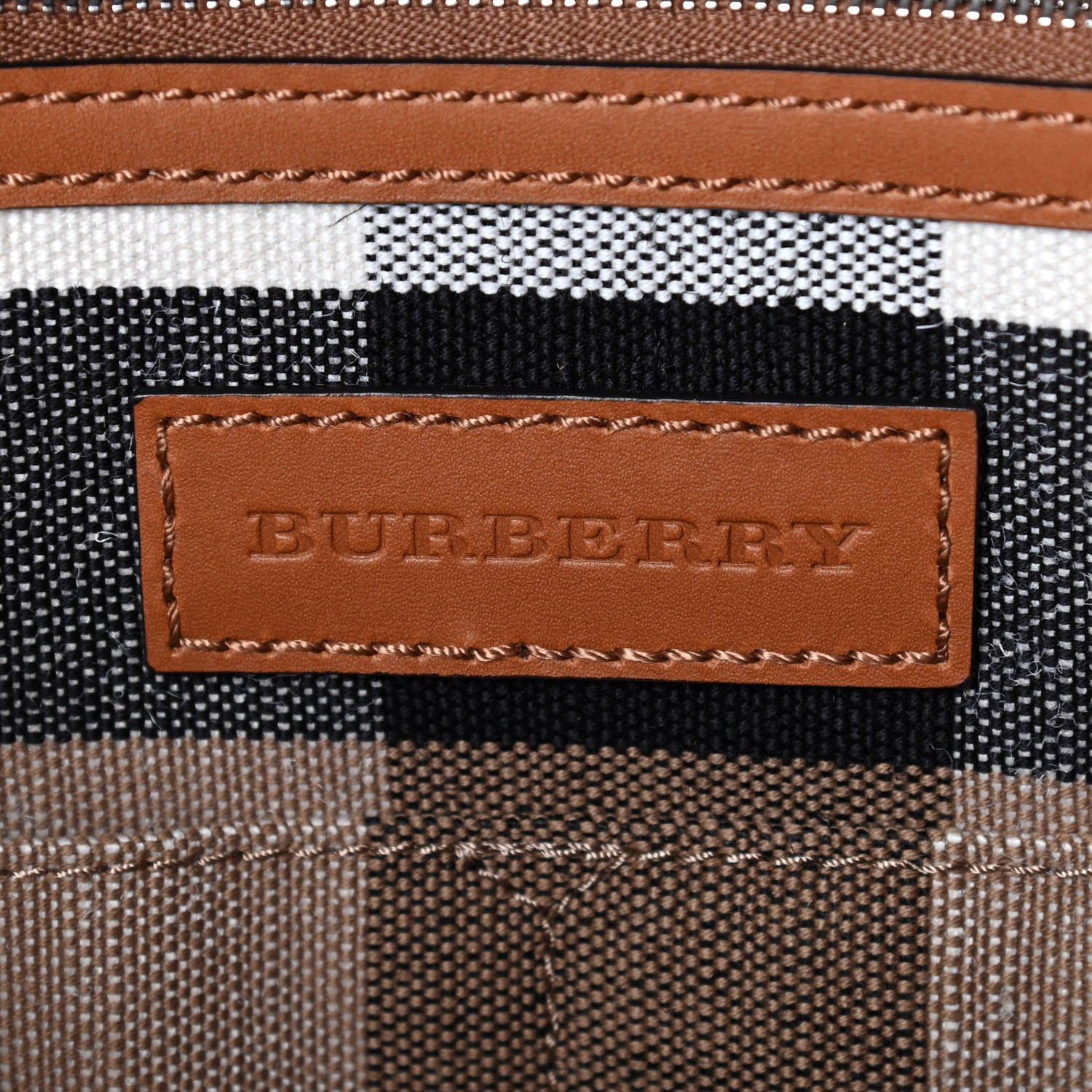 Burberry Grainy Calfskin Canvas Mega Check Medium Ashby Tassel Hobo Saddle Brown 8 of 9