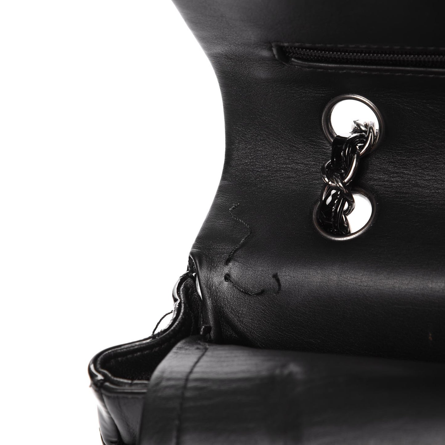 Patent Quilted Medium Double Flap Black