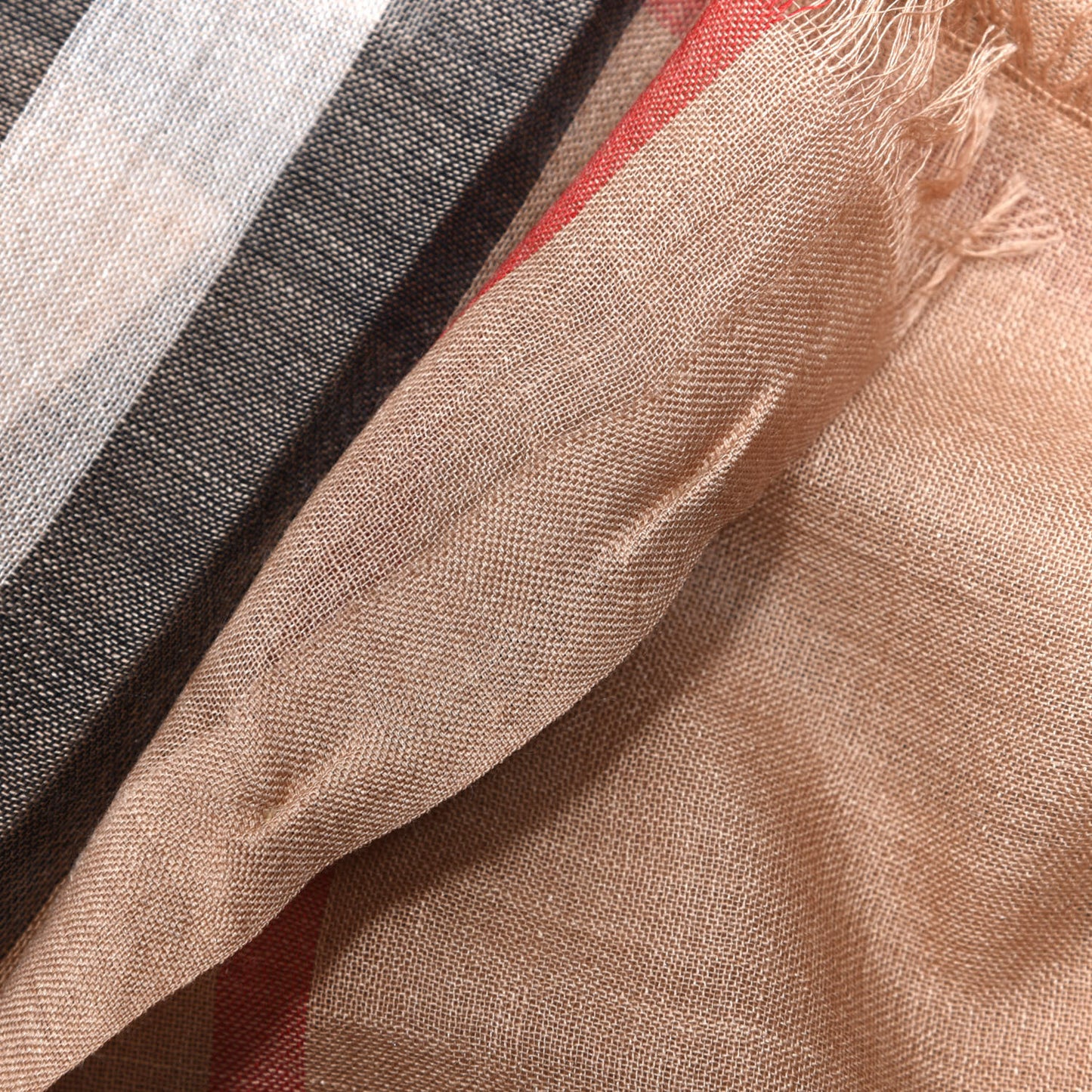 Wool Silk Giant Check Lightweight Scarf Camel