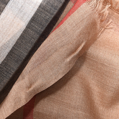 Burberry Wool Silk Giant Check Lightweight Scarf Camel 4 of 6