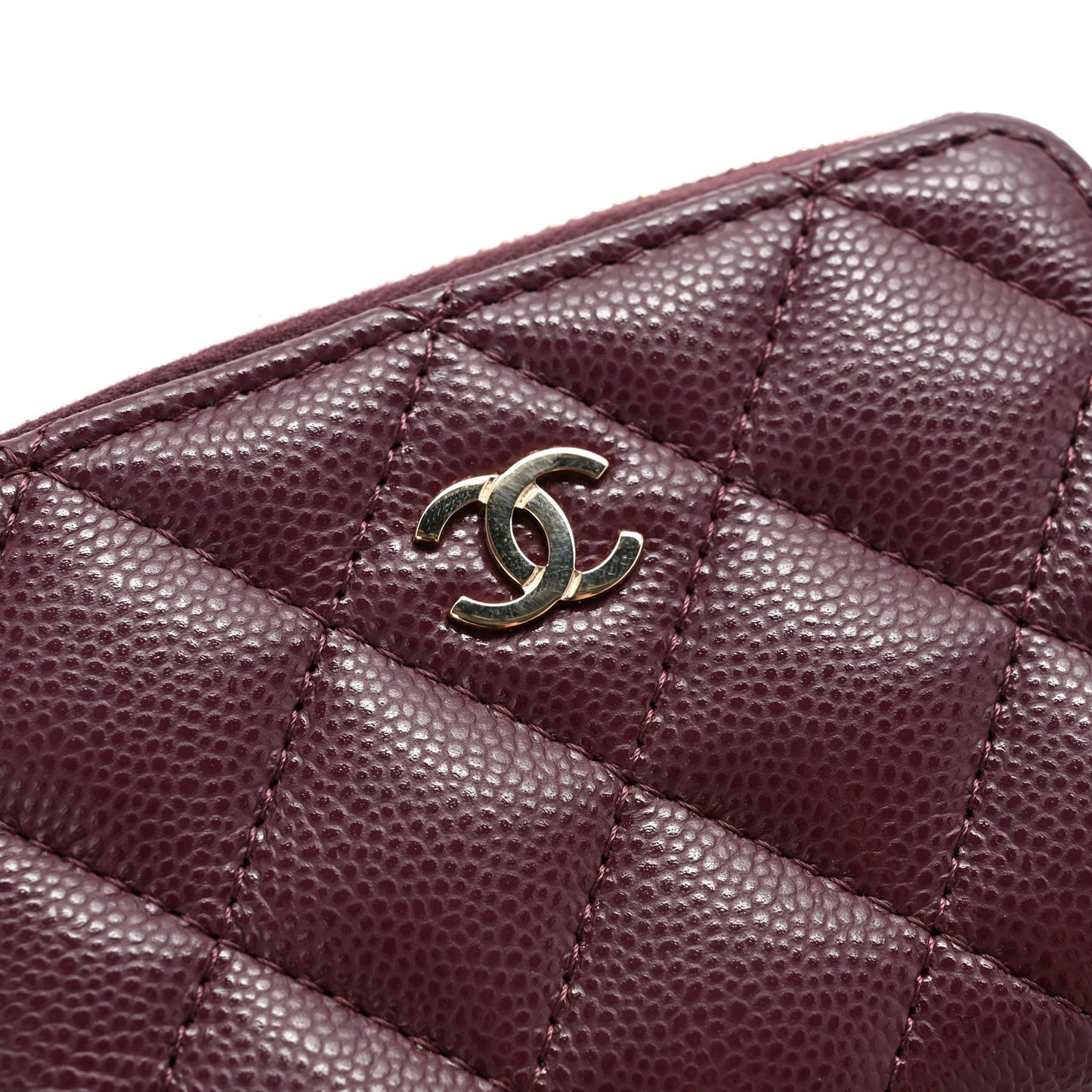 Caviar Quilted Zip Around Coin Purse Dark Burgundy