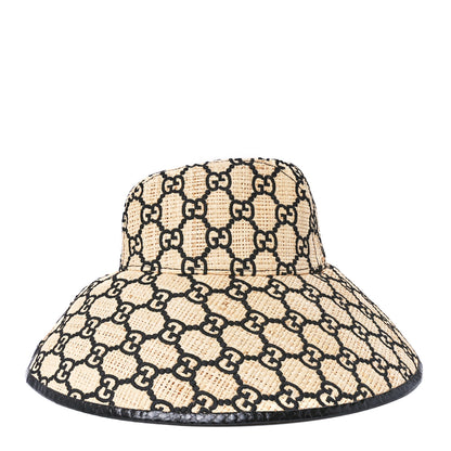 Gucci Raffia Elaphe GG Monogram Embroidered Wide Brim Hat Small Ivory Black 4 of 8