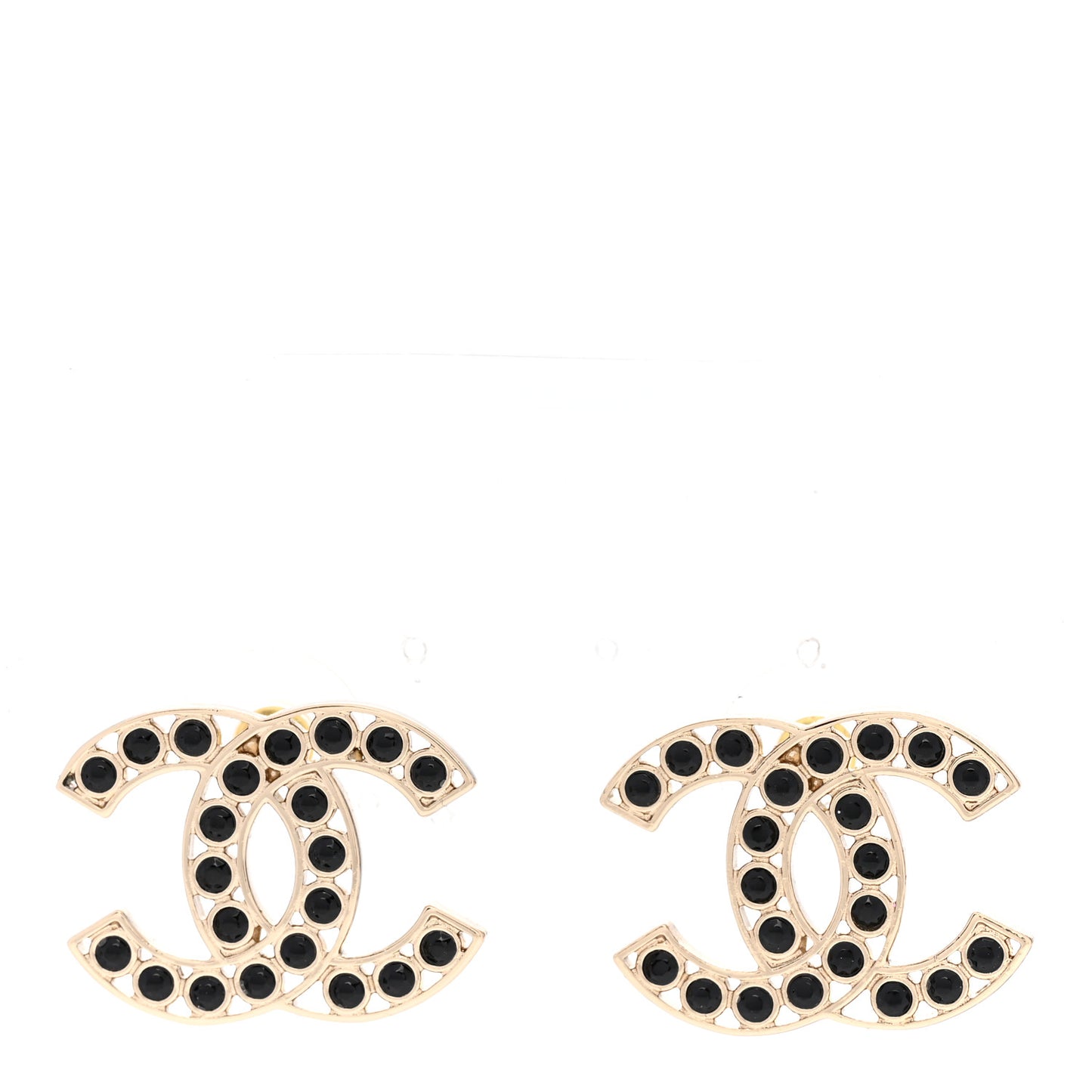 Large Strass Crystal CC Earrings Black Gold