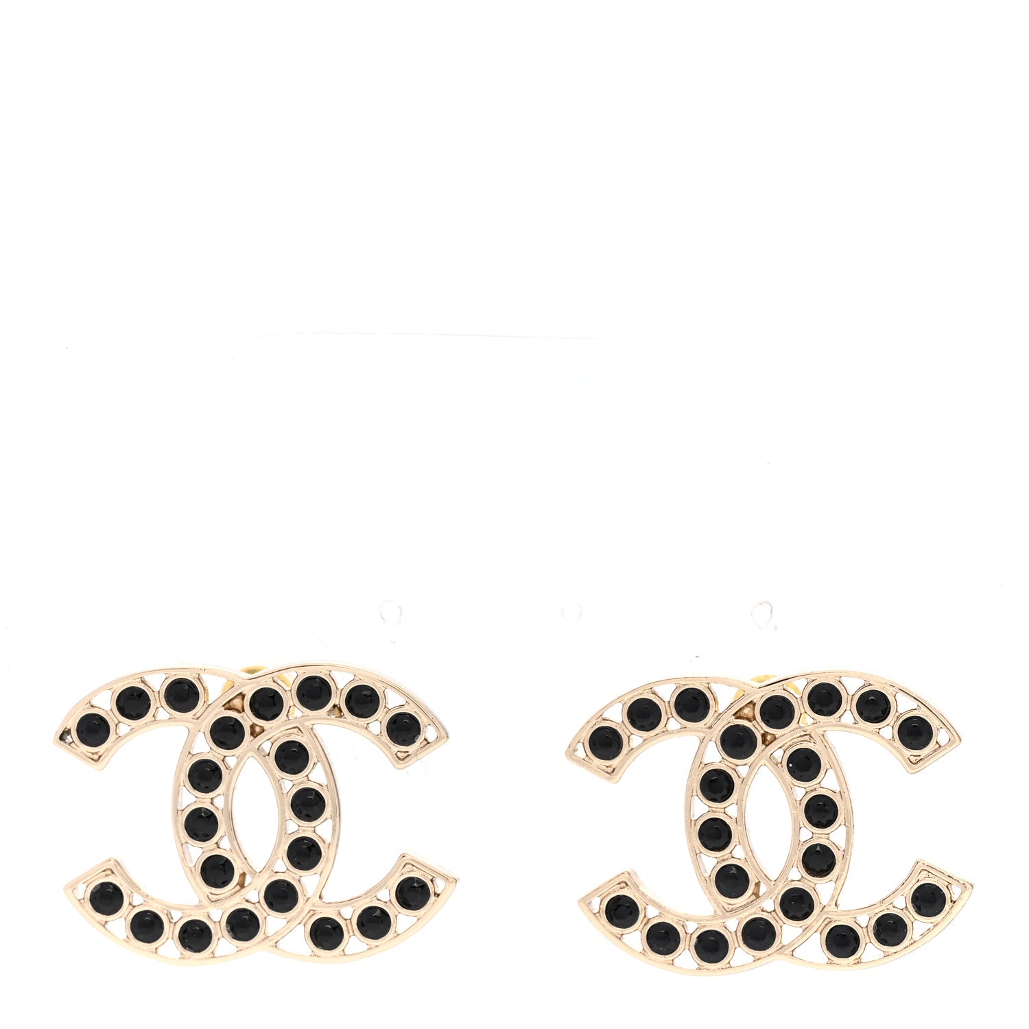 Chanel Large Strass Crystal CC Earrings Black Gold 1 of 4