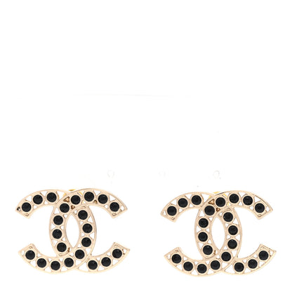Chanel Large Strass Crystal CC Earrings Black Gold 1 of 4