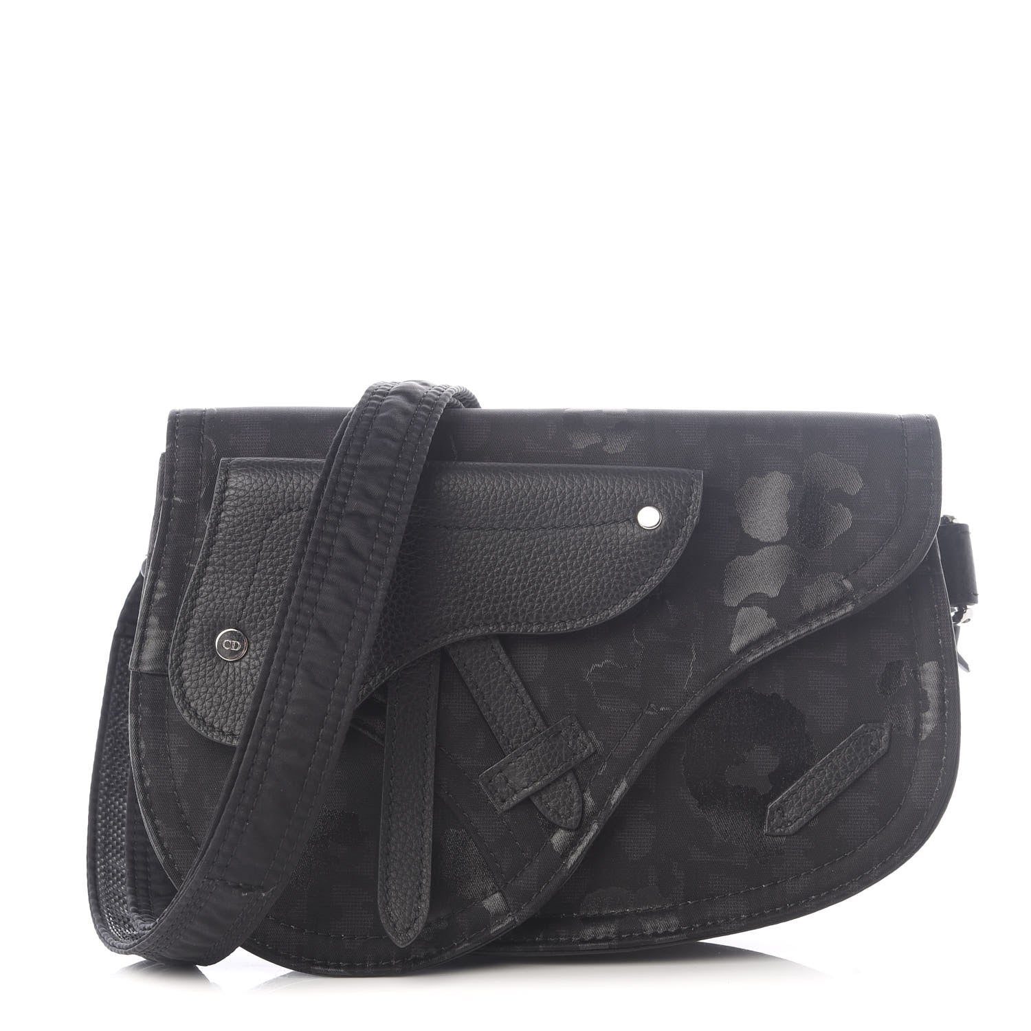 Christian Dior Calfskin Nylon Monogram Leopard Print Saddle Pouch Black 1 of 9