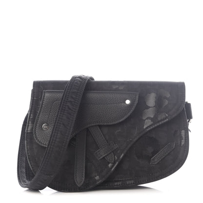 Christian Dior Calfskin Nylon Monogram Leopard Print Saddle Pouch Black 1 of 9