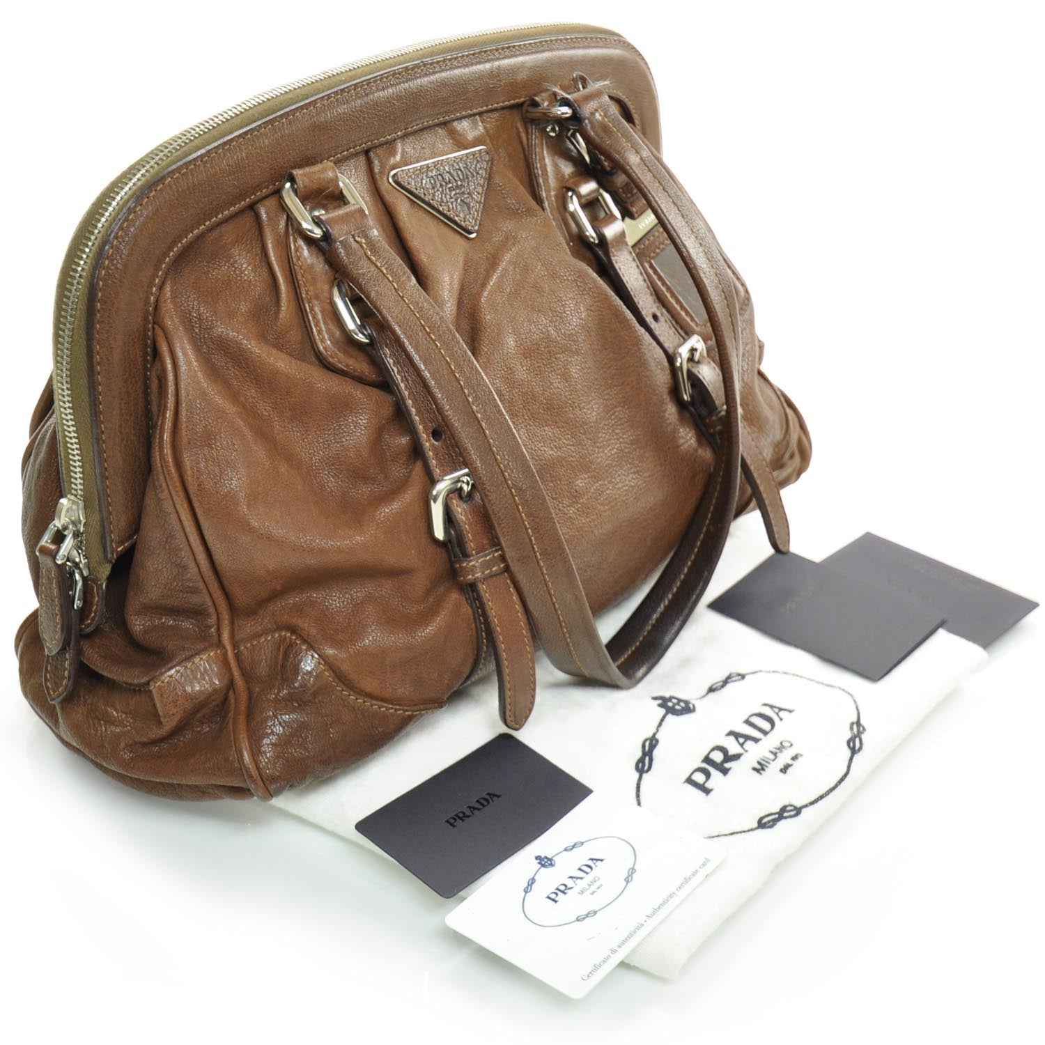 Prada Washed Buffalo Leather Frame Bag Cocoa 3 of 9