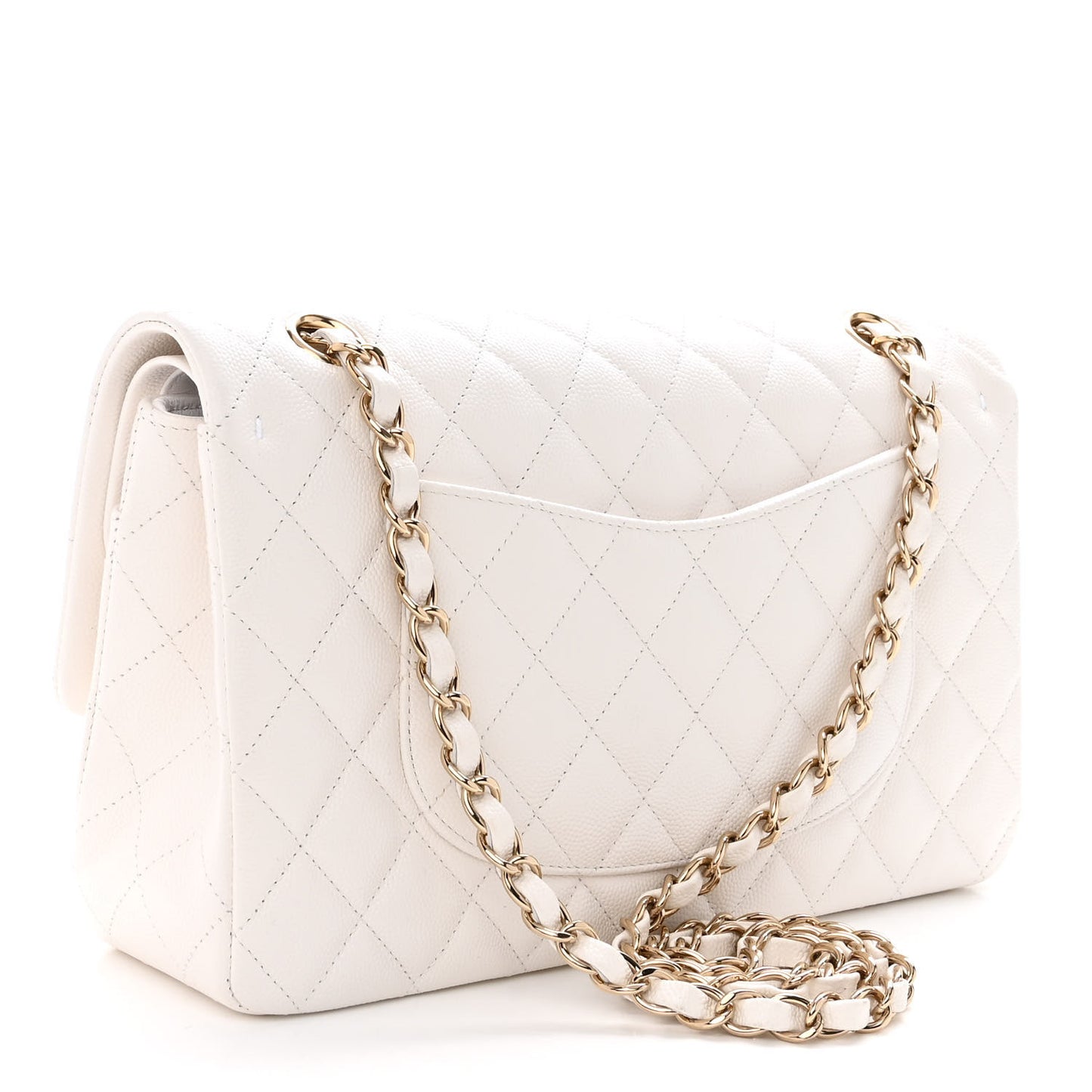 Caviar Quilted Medium Double Flap White