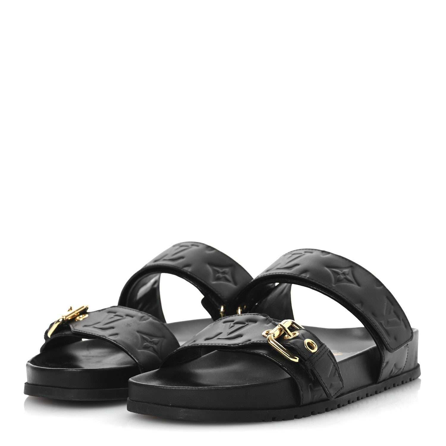 Louis Vuitton Lambskin Embossed Monogram Bom Dia Flat Mule Sandals 38 Black 5 of 13