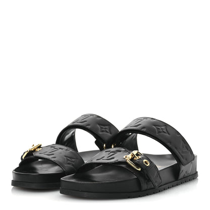 Louis Vuitton Lambskin Embossed Monogram Bom Dia Flat Mule Sandals 38 Black 5 of 13