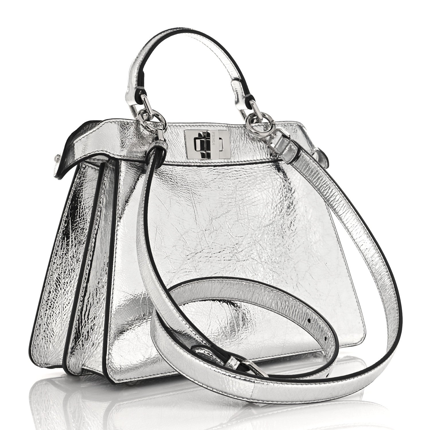 Fendi Rock Millenium Laminata Small Peekaboo I SEE U Satchel Argento 3 of 6
