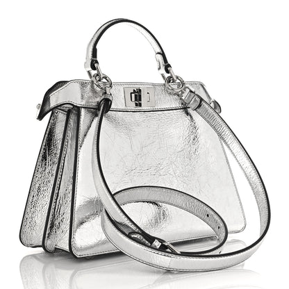 Fendi Rock Millenium Laminata Small Peekaboo I SEE U Satchel Argento 3 of 6