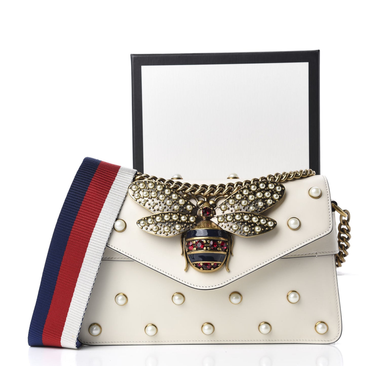 Nappa Pearl Studded Mini Queen Margaret Broadway Shoulder Bag Mystic White
