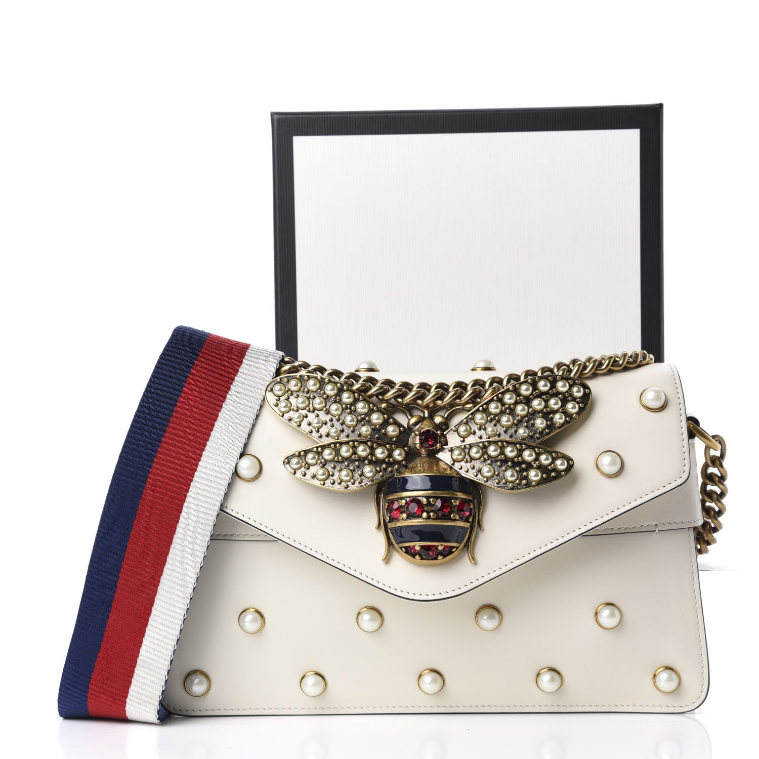 Gucci Nappa Pearl Studded Mini Queen Margaret Broadway Shoulder Bag Mystic White 11 of 11