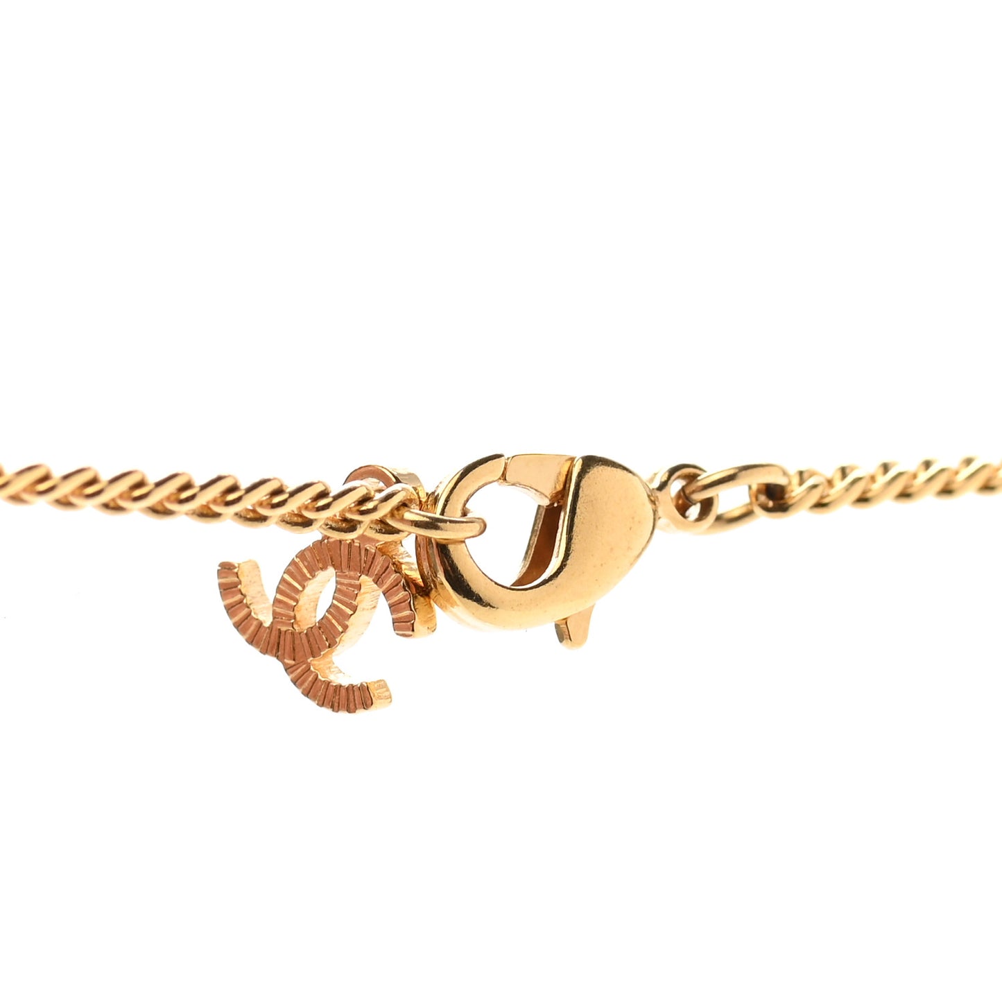 Pearl Crystal Twisted CC Drop Necklace Gold