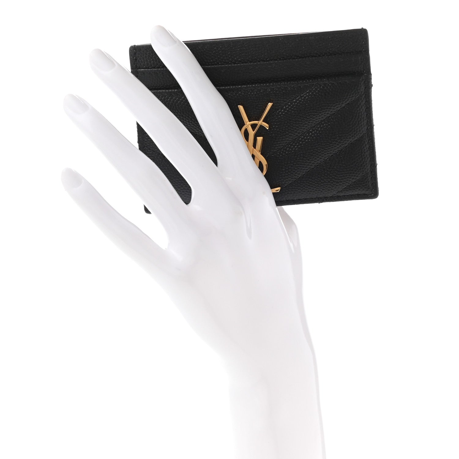 Saint Laurent Grain De Poudre Matelasse Chevron Monogram Credit Card Case Black 2 of 9