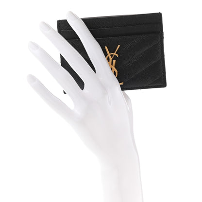 Saint Laurent Grain De Poudre Matelasse Chevron Monogram Credit Card Case Black 2 of 9