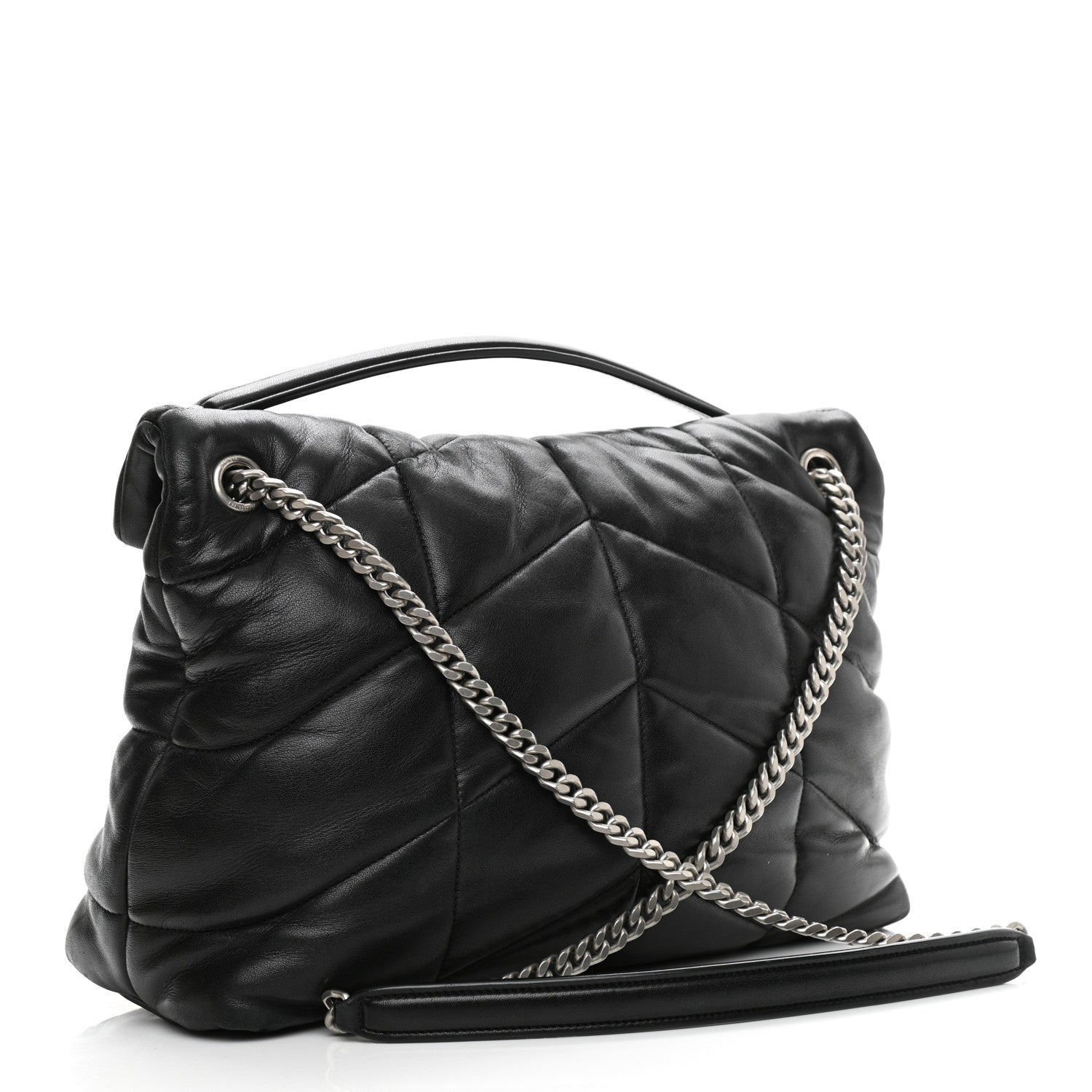 Saint Laurent Lambskin Quilted Medium Loulou Puffer Monogram Chain Satchel Black 3 of 12