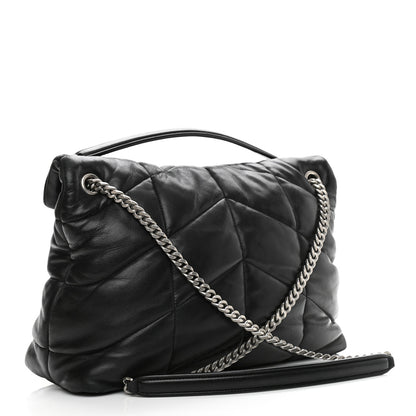 Saint Laurent Lambskin Quilted Medium Loulou Puffer Monogram Chain Satchel Black 3 of 12