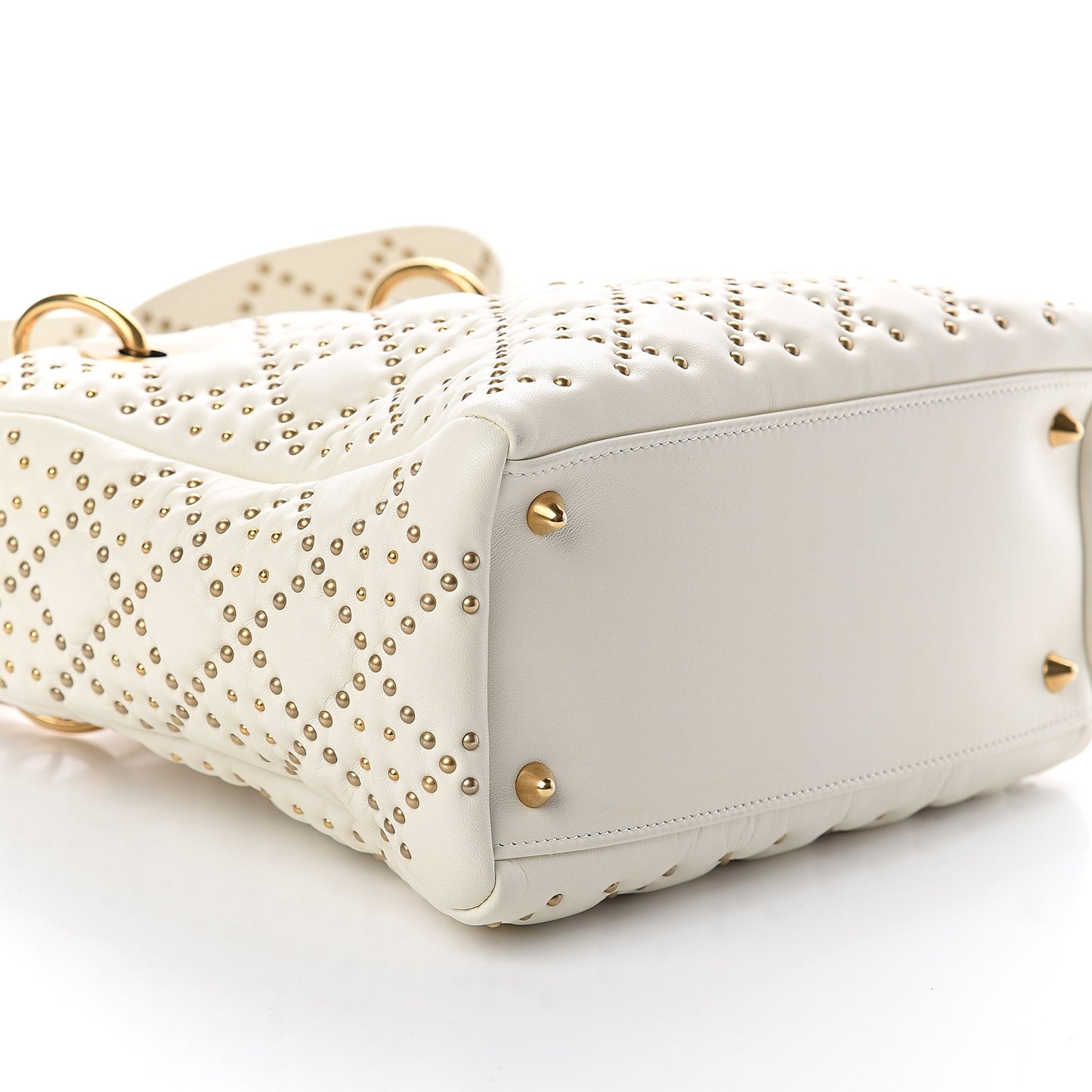 Calfskin Cannage Studded Medium Supple Lady Dior White