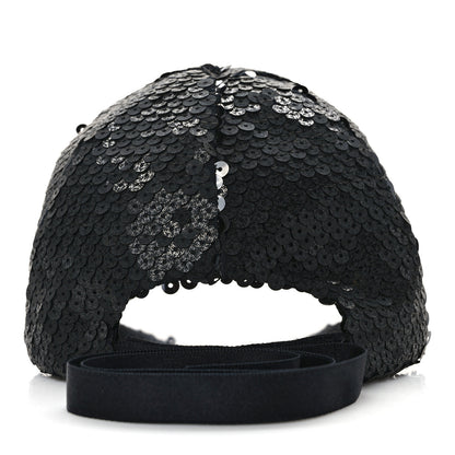 Chanel Sequin Embellished CC Baseball Cap Hat Black 6 of 8