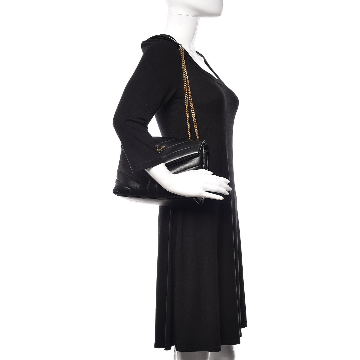 Calfskin Y Quilted Monogram Small Loulou Chain Satchel Black