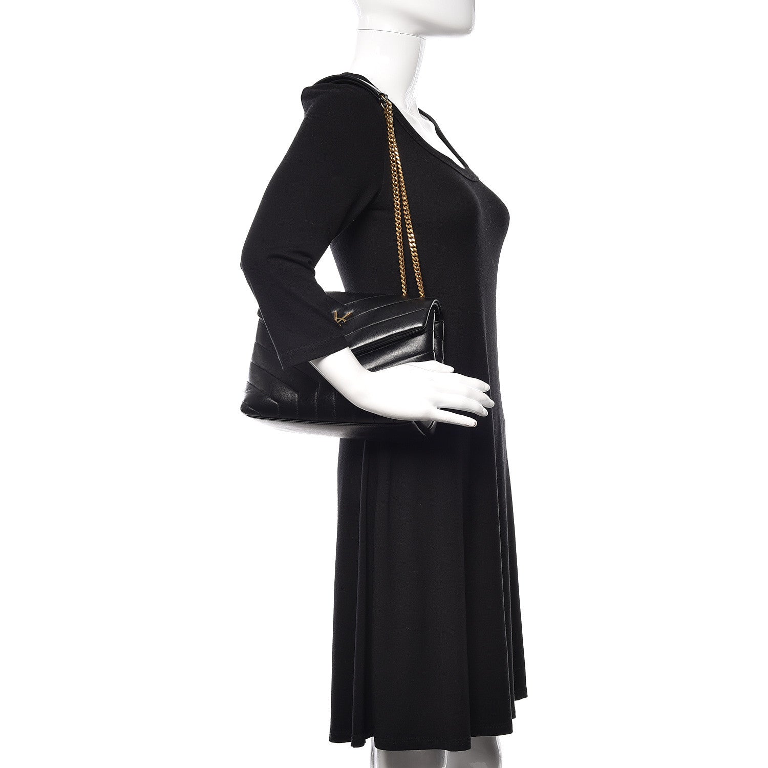 Saint Laurent Calfskin Y Quilted Monogram Small Loulou Chain Satchel Black 2 of 9
