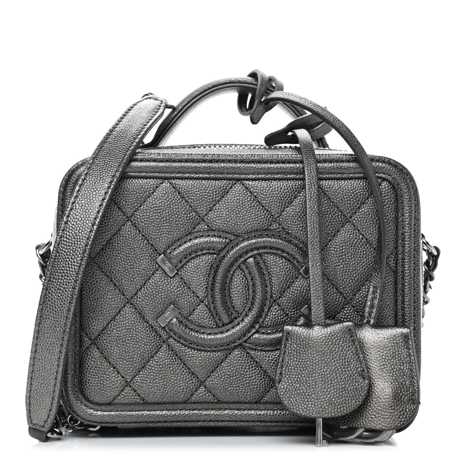 Chanel Caviar Quilted Small CC Filigree Vanity Case Dark Silver 1 of 9