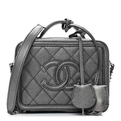 Chanel Caviar Quilted Small CC Filigree Vanity Case Dark Silver 1 of 9