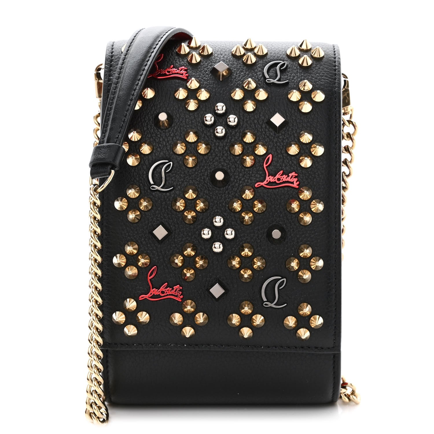 Christian Louboutin Calfskin Spikes Loubinthesky Paloma Crossbody Phone Case Black Multicolor 1 of 10