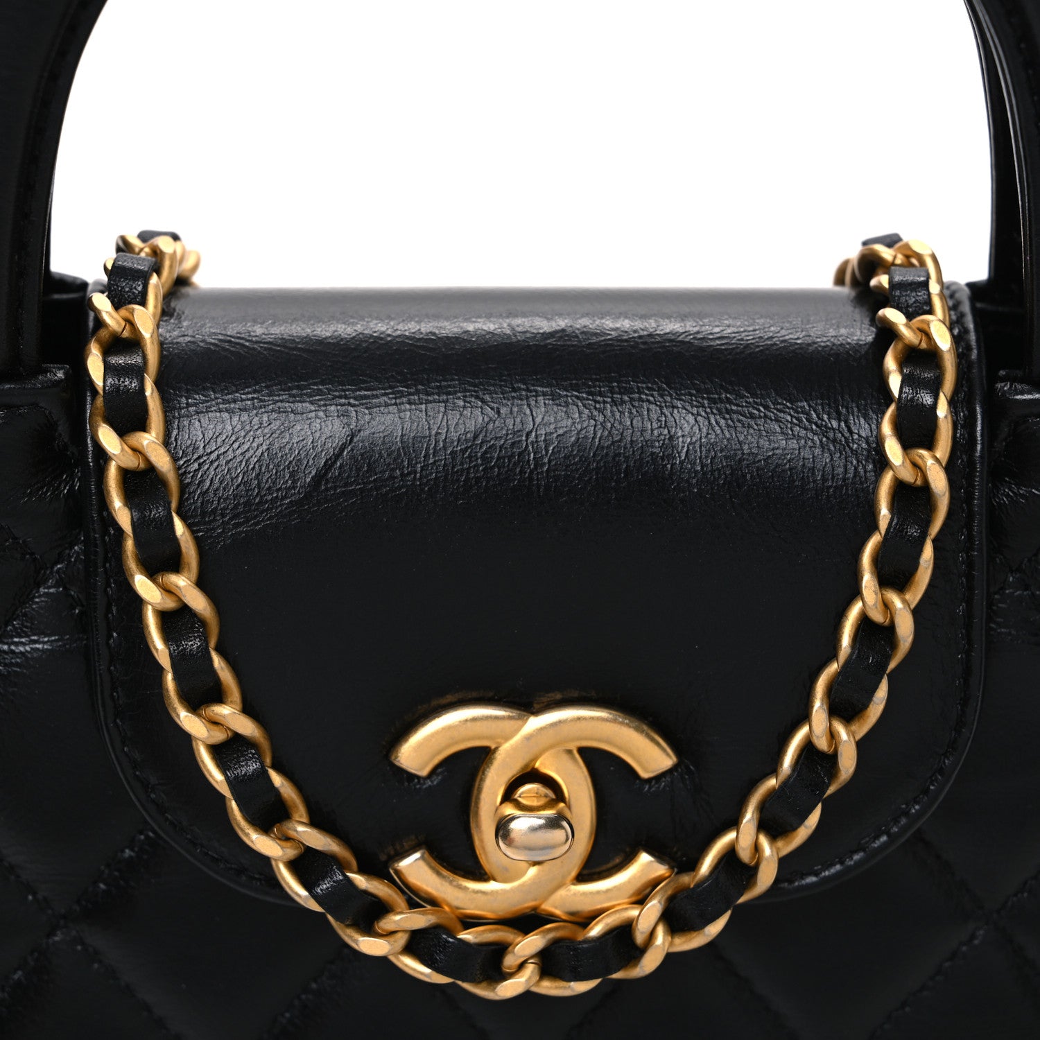 Chanel Shiny Aged Calfskin Quilted Nano Kelly Shopper Black 8 of 10