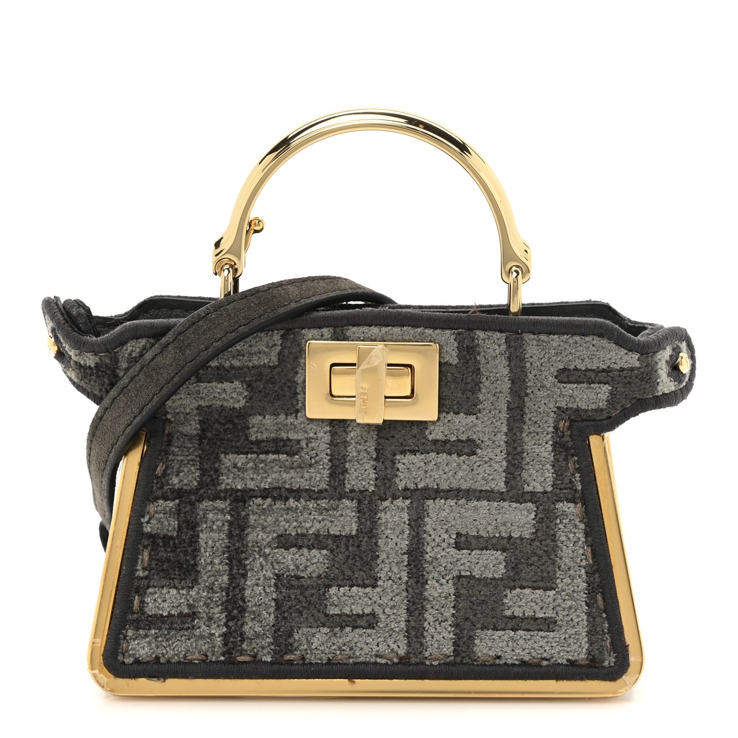 Fabric Calfskin Nano Peekaboo Maxi Handle Satchel Anthracite Asfalto