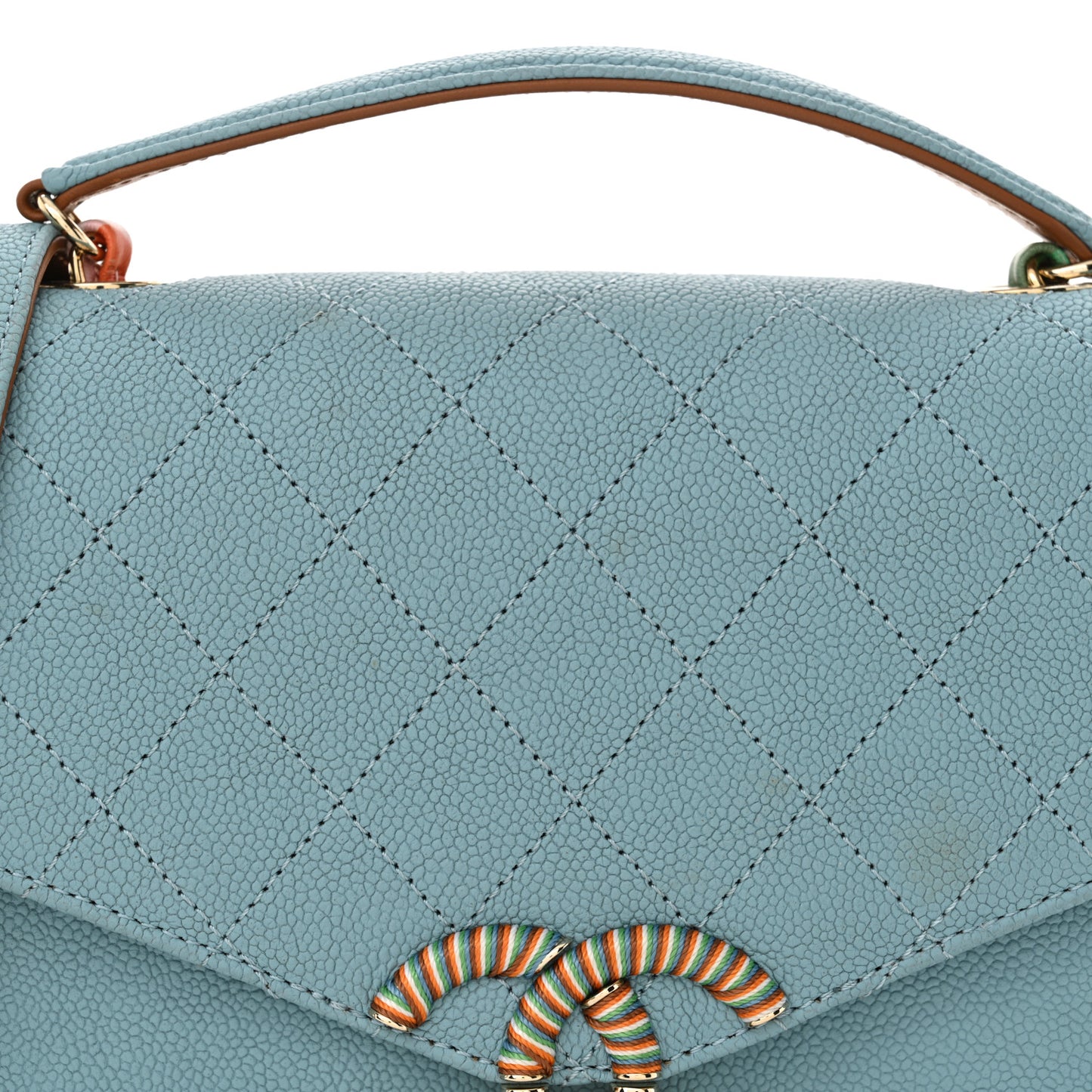 Grained Calfskin Quilted Small Cuba Top Handle Flap Blue