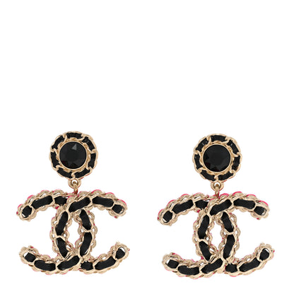 Chanel Metal Lambskin CC Chain Drop Earrings Black Gold Pink 1 of 5