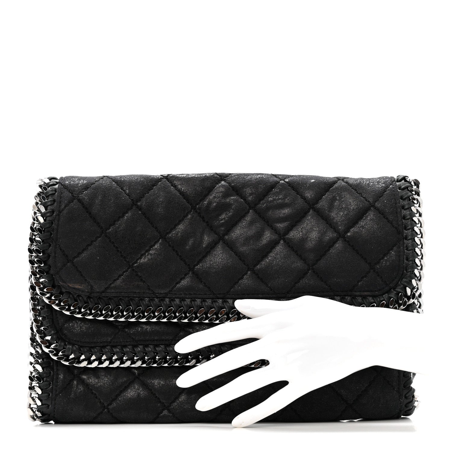Stella McCartney Shaggy Deer Quilted Falabella Fold Over Clutch Black 2 of 12