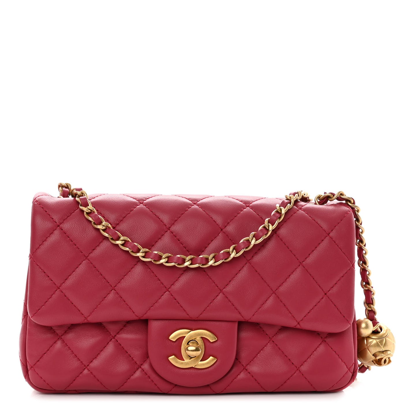 Lambskin Quilted Mini Rectangular Pearl Crush Flap Fuchsia