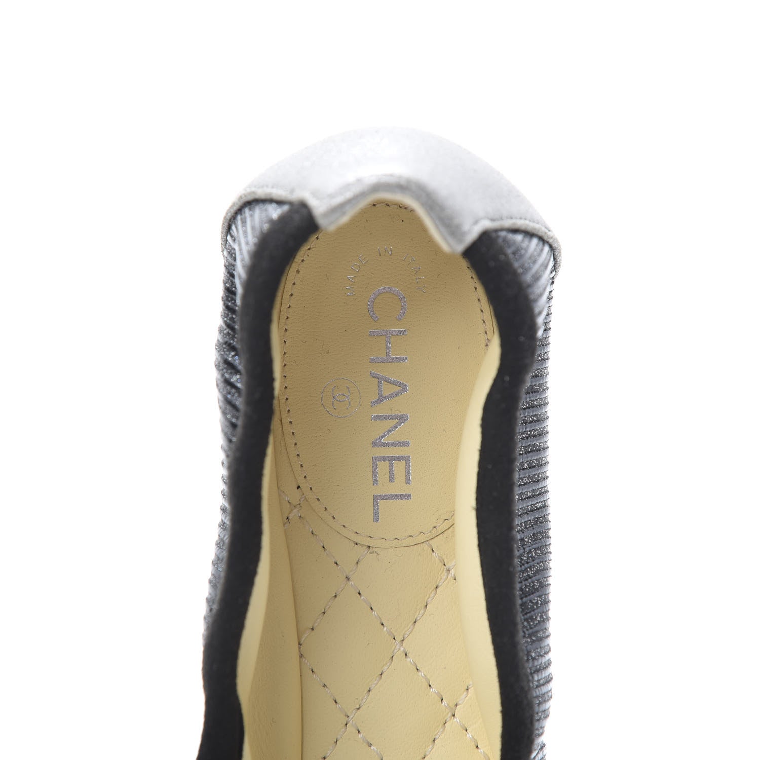 Chanel Metallic CC Elastic Cap Toe Ballerina Flats 37 Black Silver 7 of 8