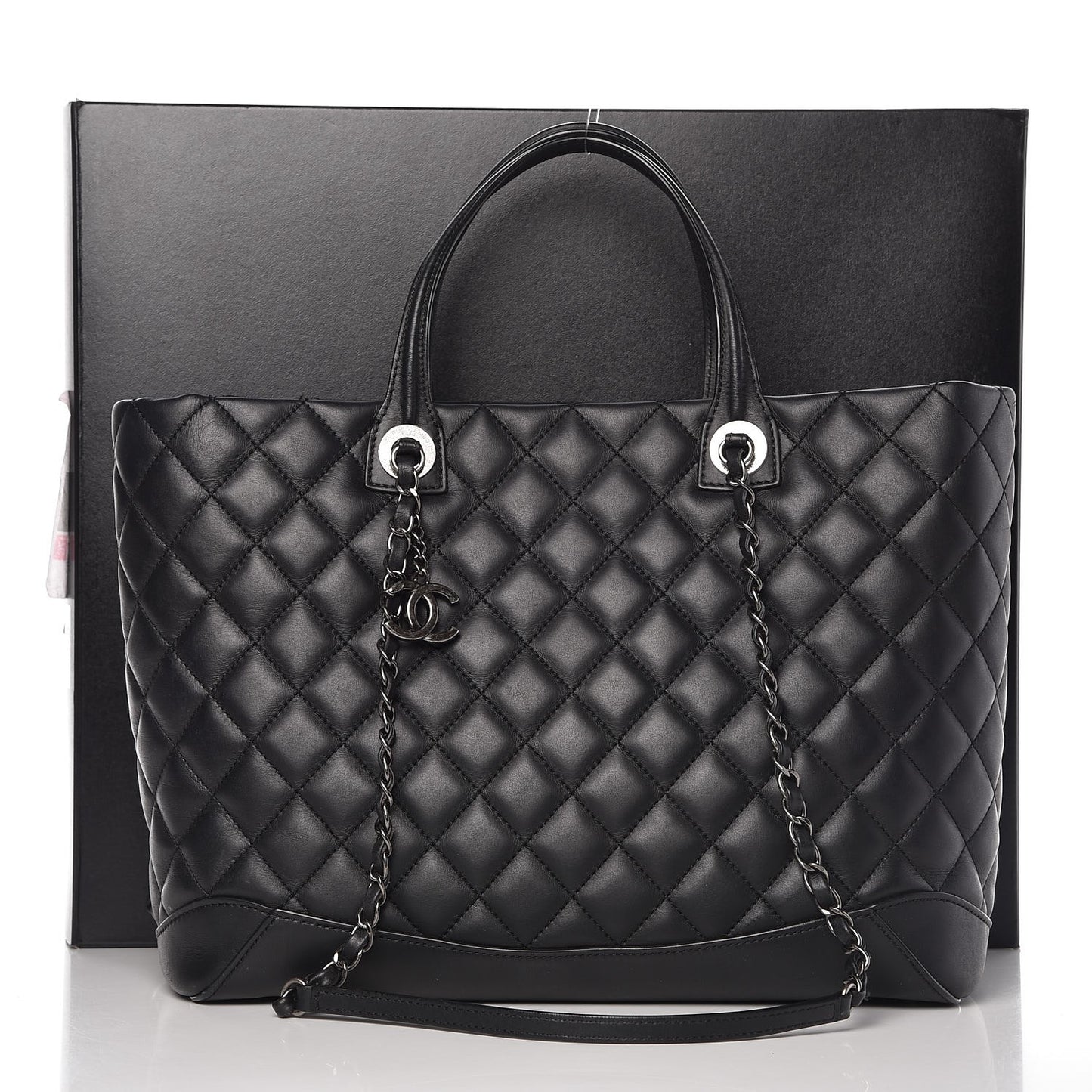 Calfskin Quilted Large Easy Shopping Tote Black