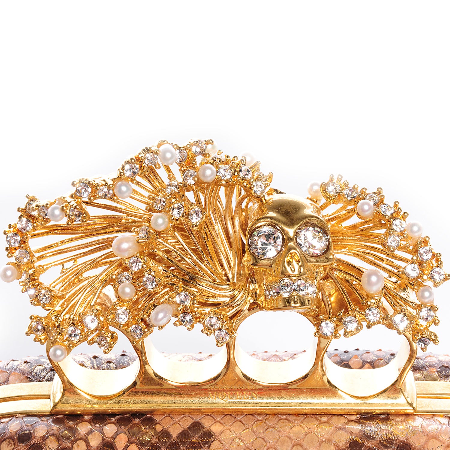 Alexander McQueen Python Pearl Knuckle-Duster Box Clutch Flesh Gold 5 of 8