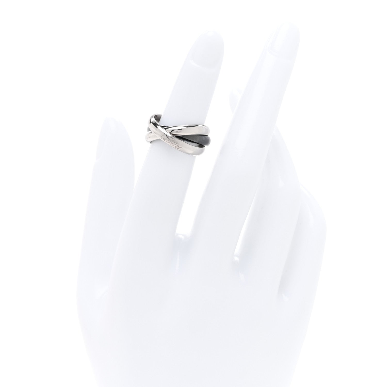 Cartier 18K White Gold Black Ceramic Trinity Ring 49 5 2 of 5