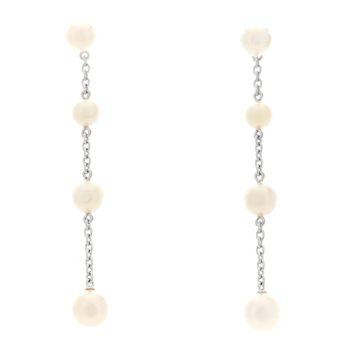 18K White Gold Akoya Cultured Pearl 6mm Drop Earrings