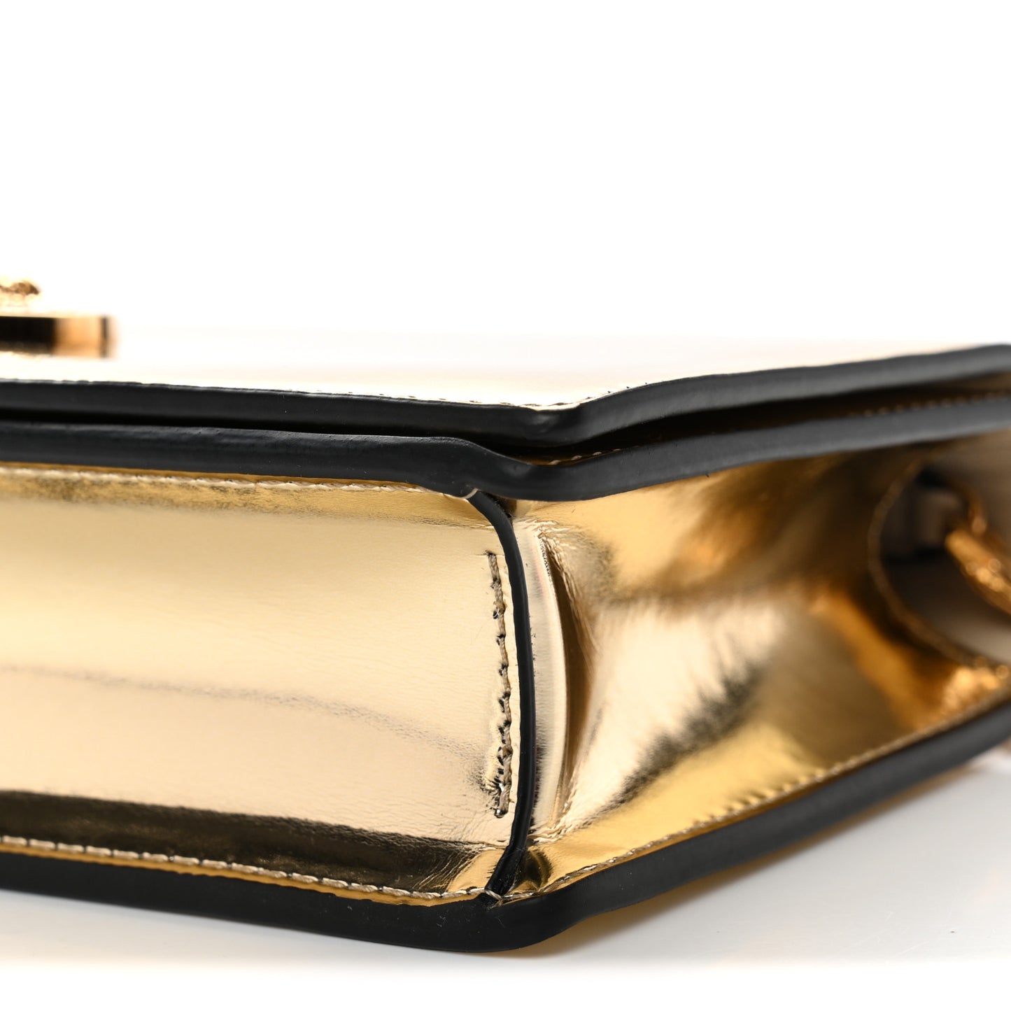 Patent Metallic Crystal Medusa Clutch On Chain Gold