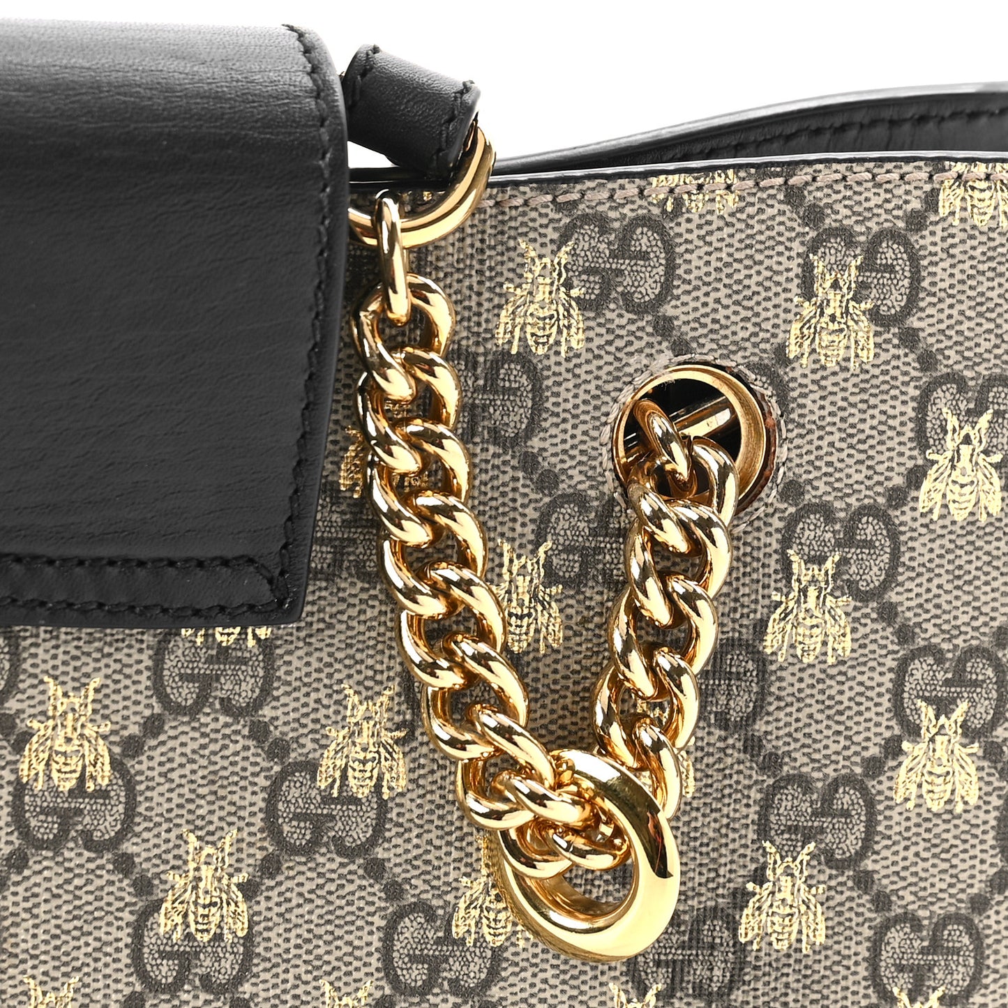GG Supreme Monogram Bees Small Padlock Tote Beige Oro Black