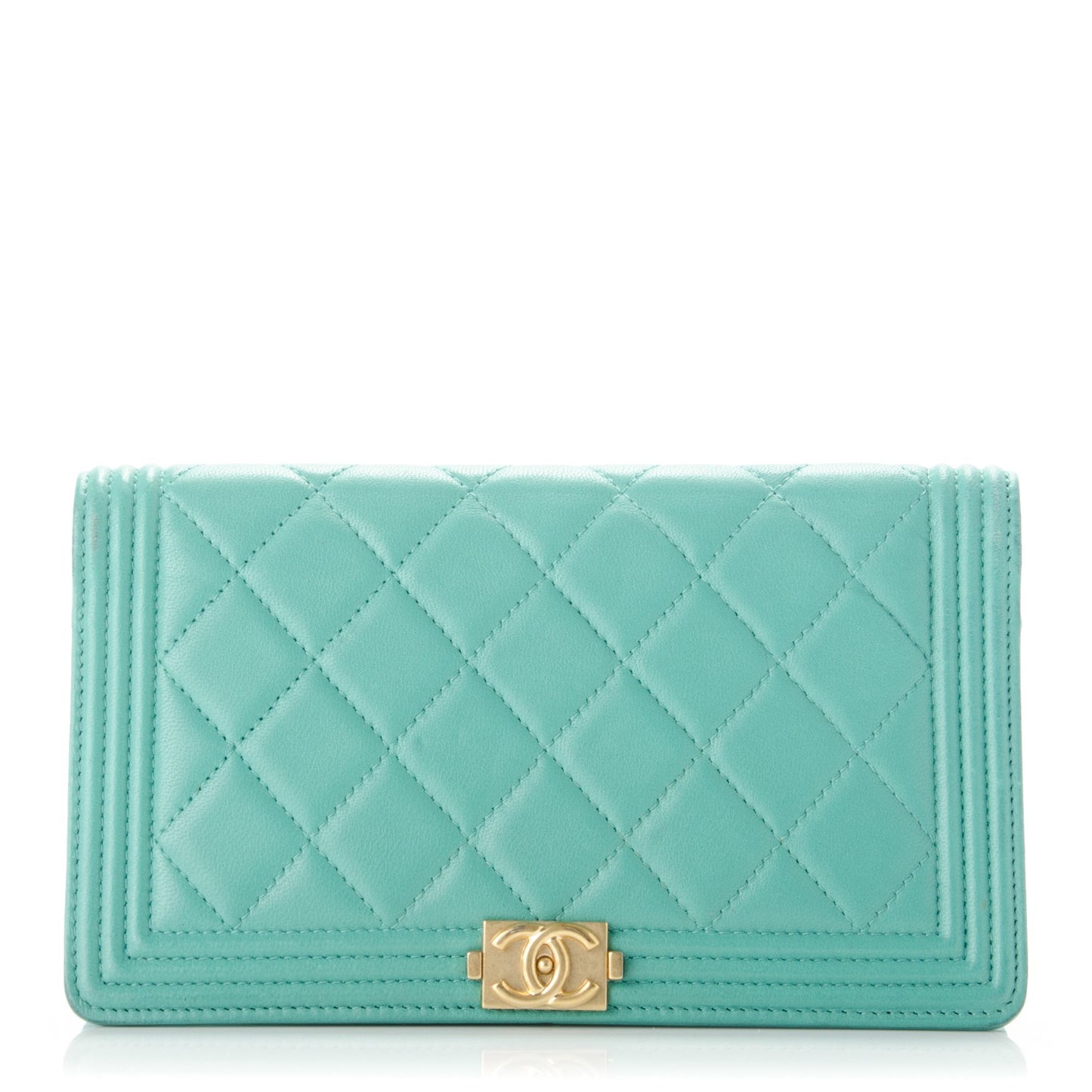 Lambskin Quilted Boy Yen Wallet Light Green