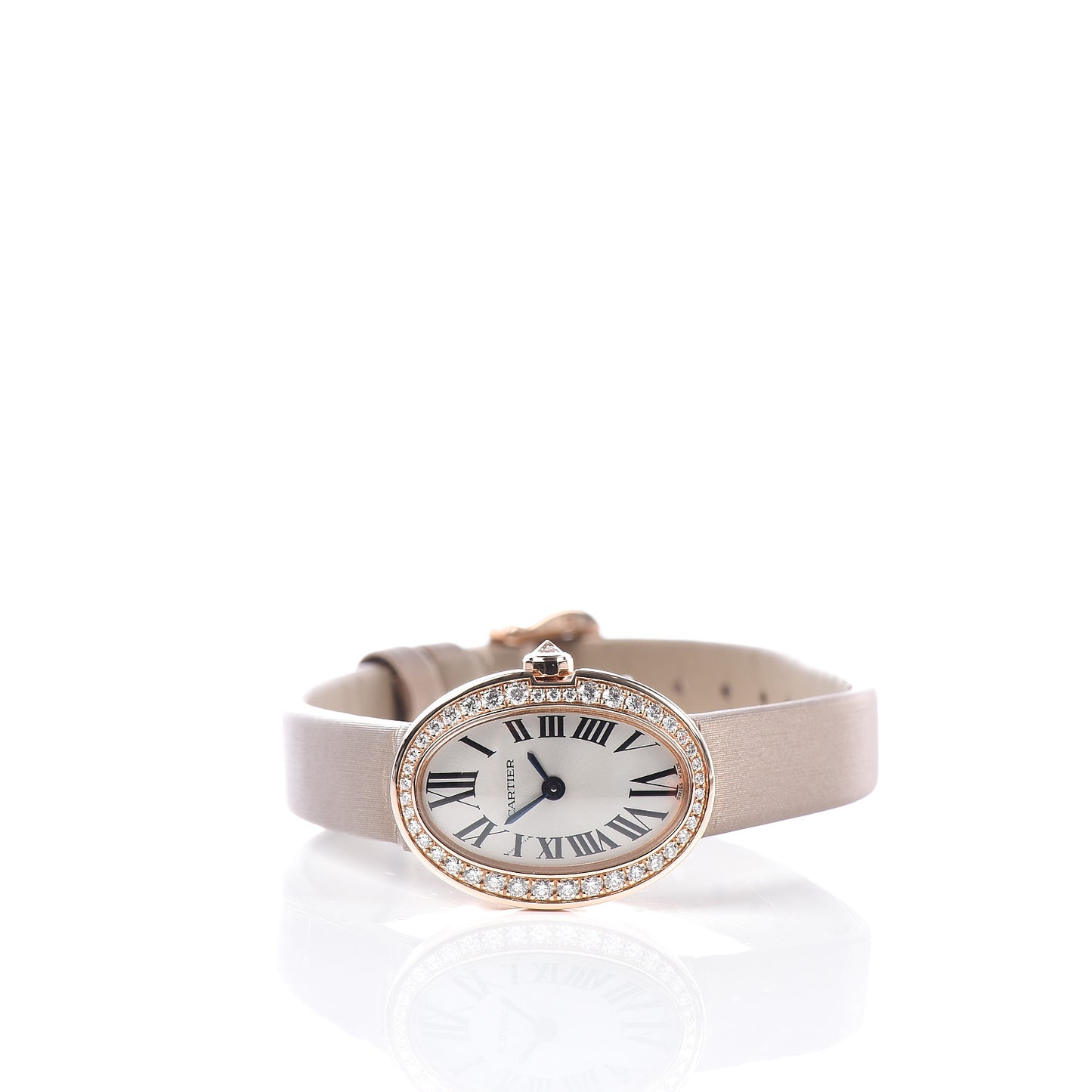 18K Pink Gold Satin Diamond 18mm Baignoire Quartz Watch Taupe
