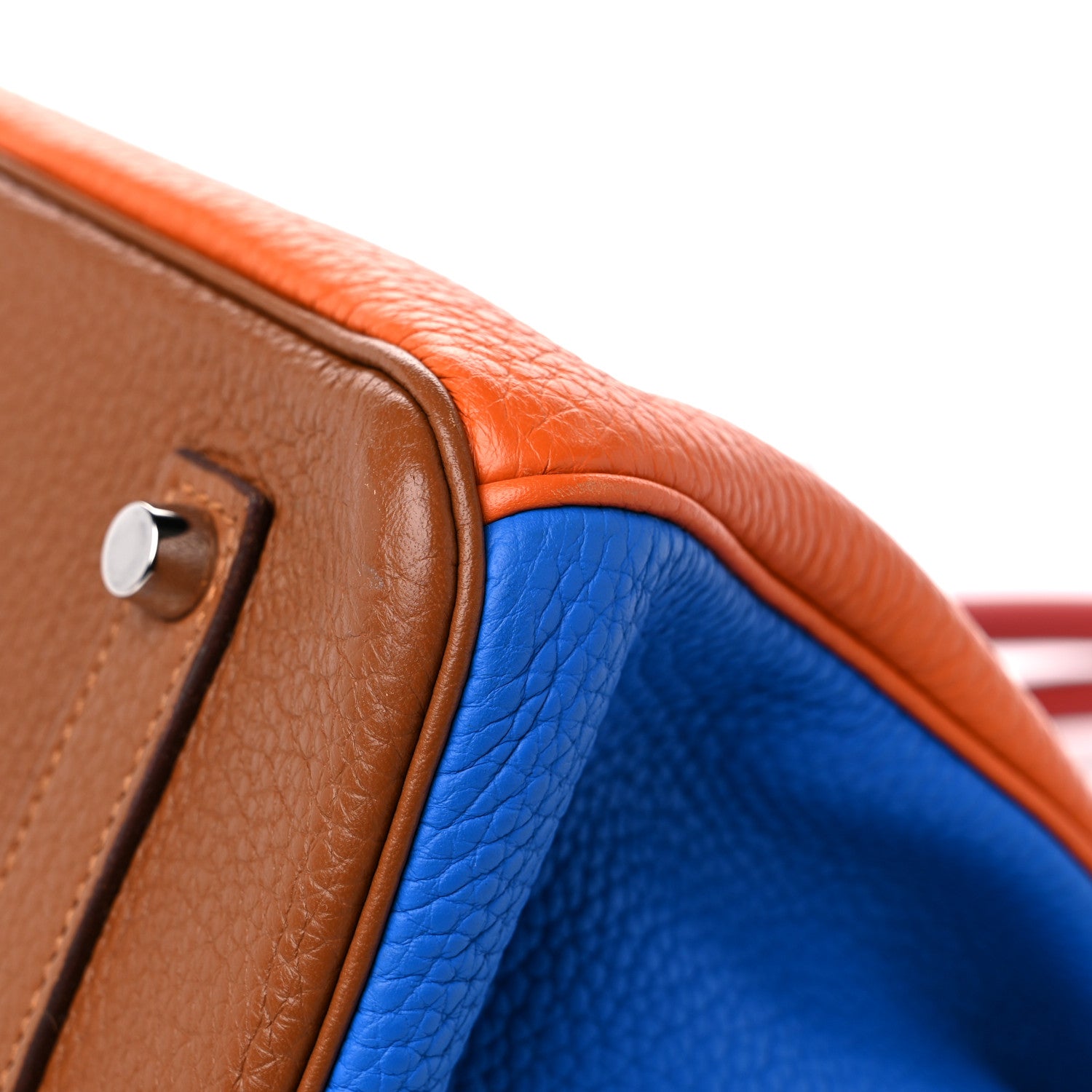 Hermes Taurillon Clemence Arlequin Birkin 35 Orange Sanguine Gold Bleu Lin Bleu Hydra Etain 9 of 13