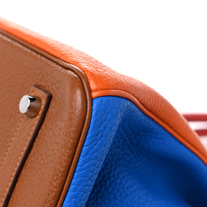 Hermes Taurillon Clemence Arlequin Birkin 35 Orange Sanguine Gold Bleu Lin Bleu Hydra Etain 9 of 13